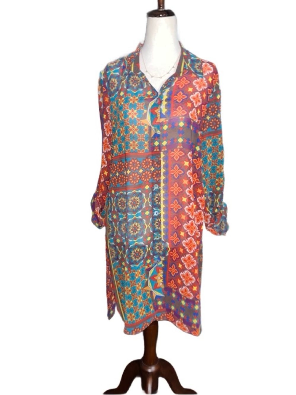 Multiples ~ Medium ~ Vintage ~ Mandala Design ~ Fall Colors ~ Tunic Blouse - Picture 2 of 16